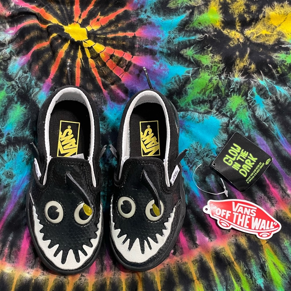 Vans Kids 10.5 glow in the dark slip on angler fish